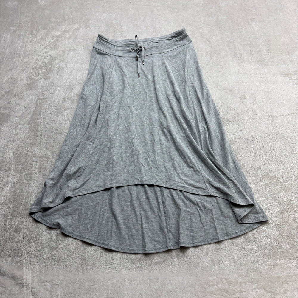 Athleta High Low Maxi Skirt Womens Small Gray Drawstring Jersey Knit Flowy Boho